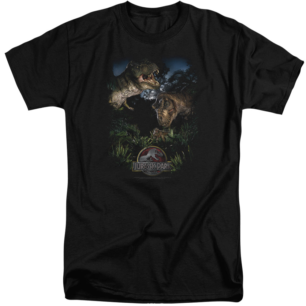 AN OFFCIALLY LICENSED JURASSIC PARK HAPPY FAMILY MEN'S TALL FIT T-SHIRT BLACK