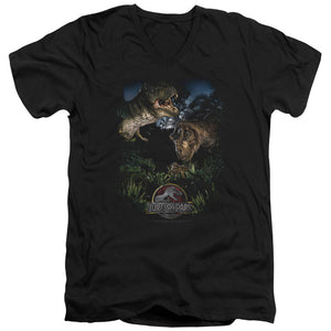 AN OFFCIALLY LICENSED JURASSIC PARK HAPPY FAMILY MEN'S V-NECK T-SHIRT BLACK