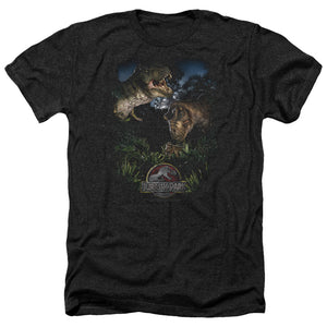 AN OFFCIALLY LICENSED JURASSIC PARK HAPPY FAMILY MEN'S HEATHER T-SHIRT CHARCOAL