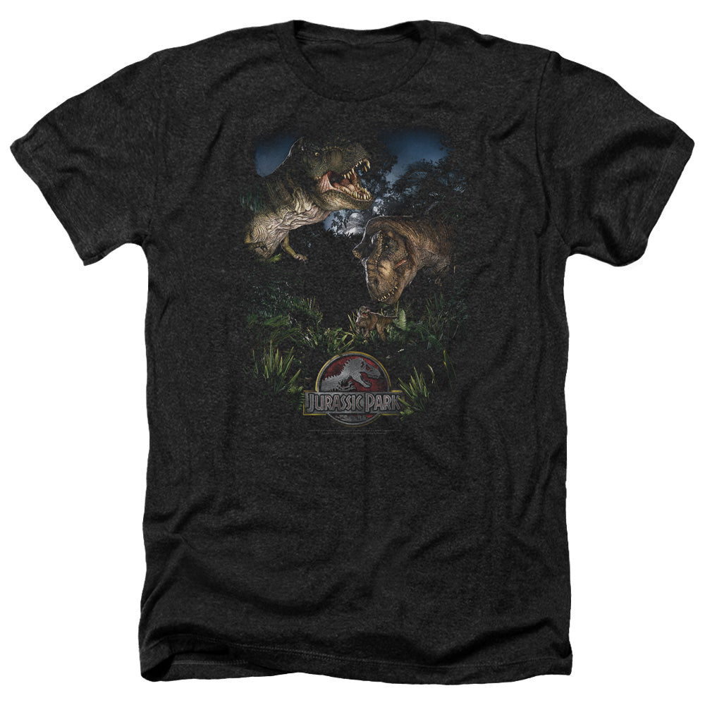 AN OFFCIALLY LICENSED JURASSIC PARK HAPPY FAMILY MEN'S HEATHER T-SHIRT CHARCOAL
