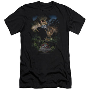 AN OFFCIALLY LICENSED JURASSIC PARK HAPPY FAMILY MEN'S PREMIUM SLIM FIT T-SHIRT BLACK