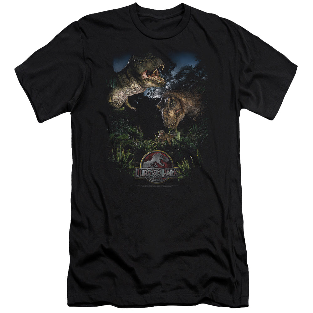 AN OFFCIALLY LICENSED JURASSIC PARK HAPPY FAMILY MEN'S PREMIUM SLIM FIT T-SHIRT BLACK