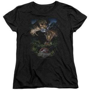 AN OFFCIALLY LICENSED JURASSIC PARK HAPPY FAMILY WOMEN'S REGULAR FIT T-SHIRT BLACK