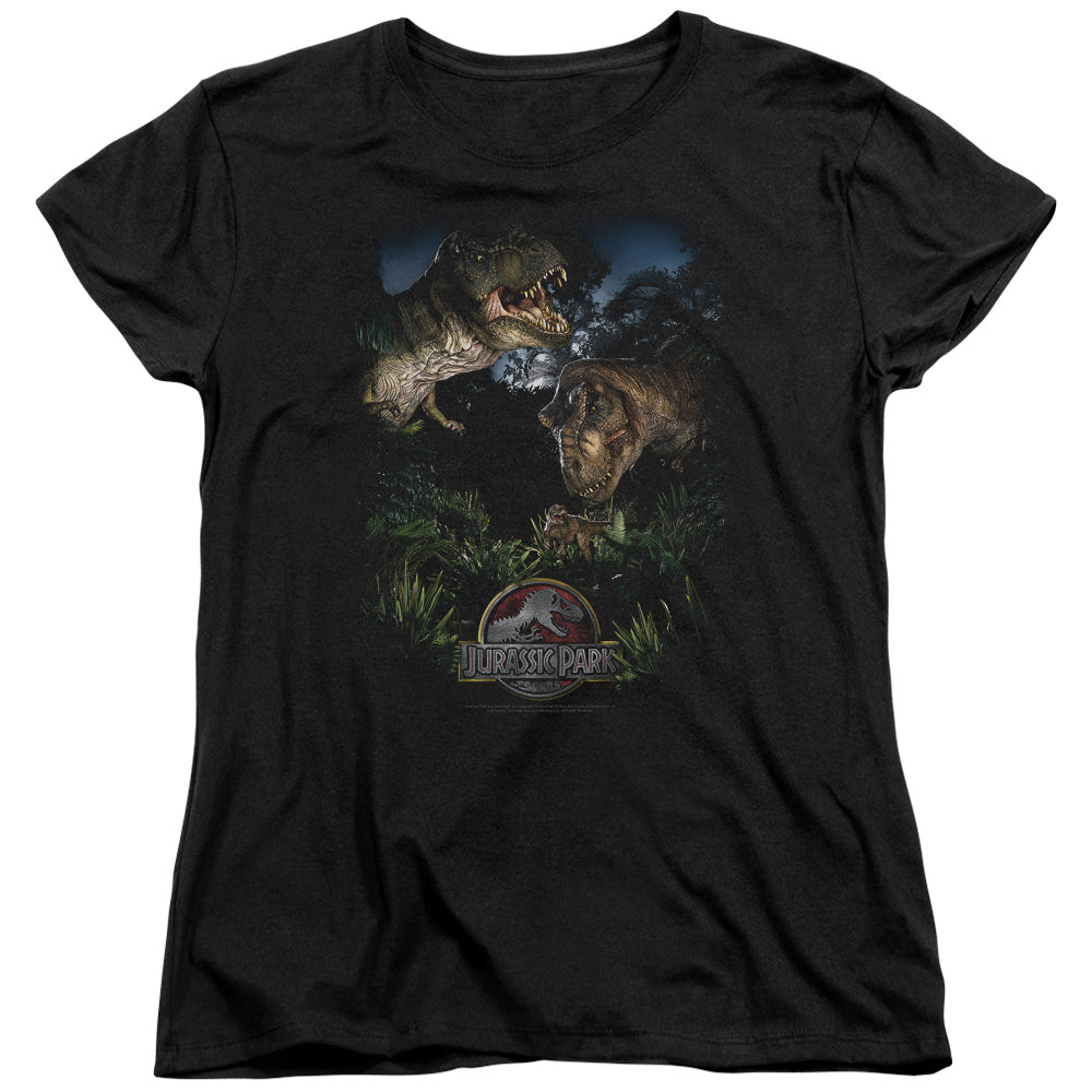 AN OFFCIALLY LICENSED JURASSIC PARK HAPPY FAMILY WOMEN'S REGULAR FIT T-SHIRT BLACK
