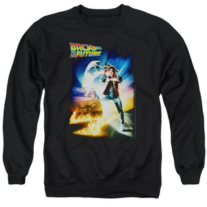 AN OFFCIALLY LICENSED BACK TO THE FUTURE POSTER ADULT UNISEX CREWNECK SWEATSHIRT BLACK