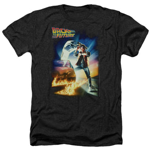 AN OFFCIALLY LICENSED BACK TO THE FUTURE POSTER MEN'S HEATHER T-SHIRT CHARCOAL