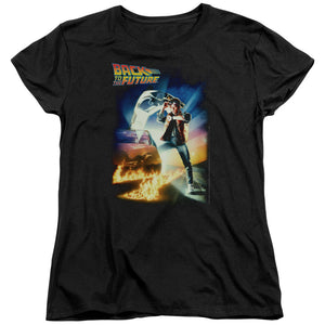 AN OFFCIALLY LICENSED BACK TO THE FUTURE POSTER WOMEN'S REGULAR FIT T-SHIRT BLACK