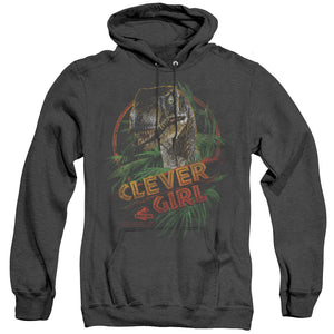 AN OFFCIALLY LICENSED JURASSIC PARK CLEVER GIRL ADULT UNISEX HEATHER PULLOVER HOODIE BLACK
