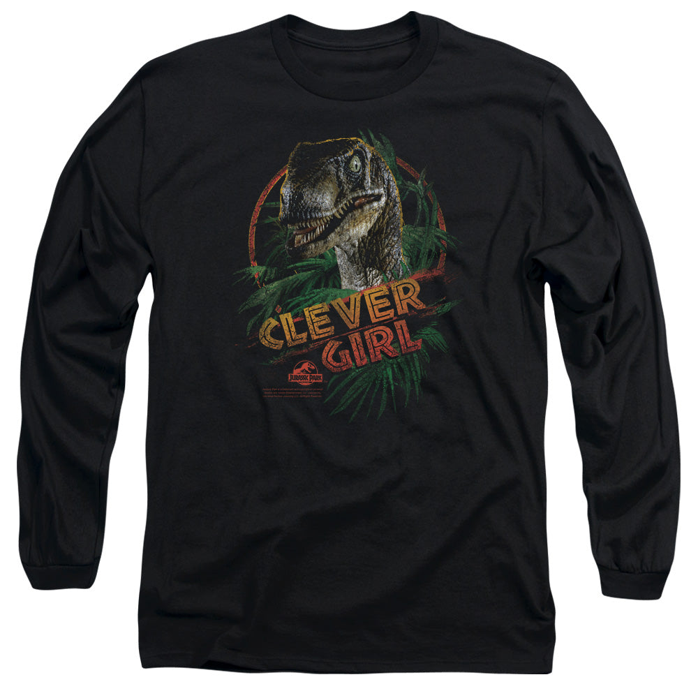AN OFFCIALLY LICENSED JURASSIC PARK CLEVER GIRL MEN'S LONG SLEEVE T-SHIRT BLACK