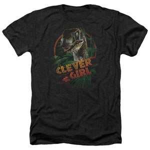 AN OFFCIALLY LICENSED JURASSIC PARK CLEVER GIRL MEN'S HEATHER T-SHIRT CHARCOAL