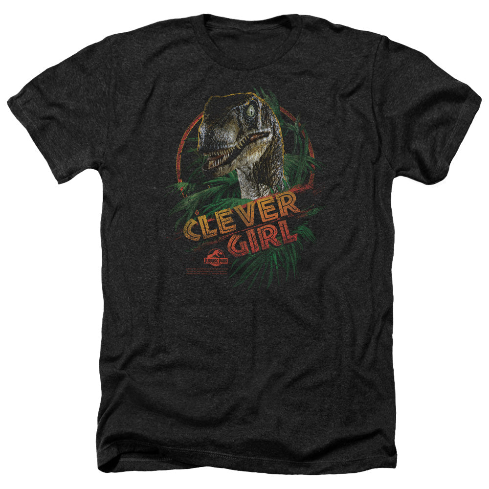AN OFFCIALLY LICENSED JURASSIC PARK CLEVER GIRL MEN'S HEATHER T-SHIRT CHARCOAL