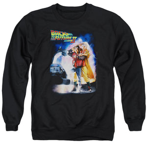 AN OFFCIALLY LICENSED BACK TO THE FUTURE II POSTER ADULT UNISEX CREWNECK SWEATSHIRT BLACK