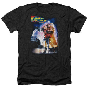 AN OFFCIALLY LICENSED BACK TO THE FUTURE II POSTER MEN'S HEATHER T-SHIRT CHARCOAL