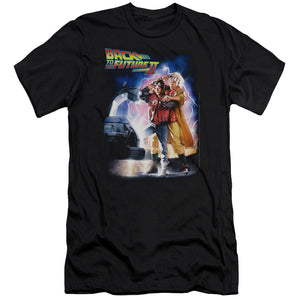 AN OFFCIALLY LICENSED BACK TO THE FUTURE II POSTER MEN'S PREMIUM SLIM FIT T-SHIRT BLACK