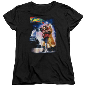 AN OFFCIALLY LICENSED BACK TO THE FUTURE II POSTER WOMEN'S REGULAR FIT T-SHIRT BLACK