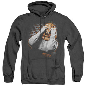 AN OFFCIALLY LICENSED HALLOWEEN III PUMPKIN MASK ADULT UNISEX HEATHER PULLOVER HOODIE BLACK