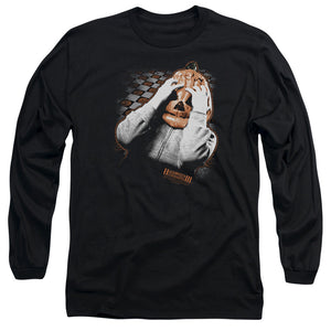 AN OFFCIALLY LICENSED HALLOWEEN III PUMPKIN MASK MEN'S LONG SLEEVE T-SHIRT BLACK