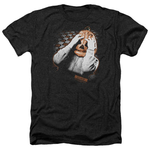 AN OFFCIALLY LICENSED HALLOWEEN III PUMPKIN MASK MEN'S HEATHER T-SHIRT CHARCOAL