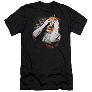 AN OFFCIALLY LICENSED HALLOWEEN III PUMPKIN MASK MEN'S PREMIUM SLIM FIT T-SHIRT BLACK