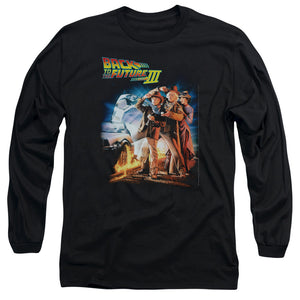AN OFFCIALLY LICENSED BACK TO THE FUTURE III POSTER MEN'S LONG SLEEVE T-SHIRT BLACK