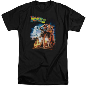 AN OFFCIALLY LICENSED BACK TO THE FUTURE III POSTER MEN'S TALL FIT T-SHIRT BLACK