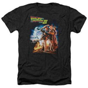 AN OFFCIALLY LICENSED BACK TO THE FUTURE III POSTER MEN'S HEATHER T-SHIRT CHARCOAL