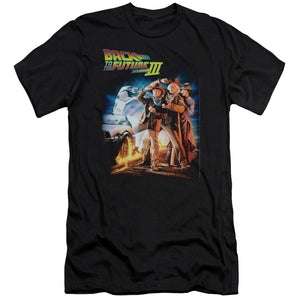 AN OFFCIALLY LICENSED BACK TO THE FUTURE III POSTER MEN'S PREMIUM SLIM FIT T-SHIRT BLACK