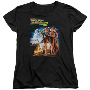 AN OFFCIALLY LICENSED BACK TO THE FUTURE III POSTER WOMEN'S REGULAR FIT T-SHIRT BLACK