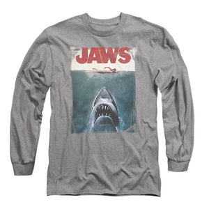 AN OFFCIALLY LICENSED JAWS TITLE MEN'S LONG SLEEVE T-SHIRT ATHLETIC HEATHER