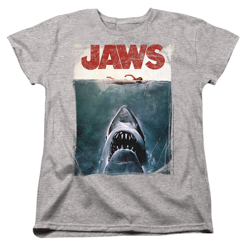 AN OFFCIALLY LICENSED JAWS TITLE WOMEN'S REGULAR FIT T-SHIRT ATHLETIC HEATHER
