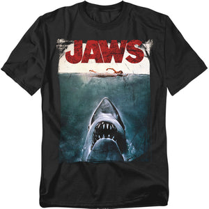 AN OFFCIALLY LICENSED JAWS TITLE MEN'S REGULAR FIT T-SHIRT BLACK