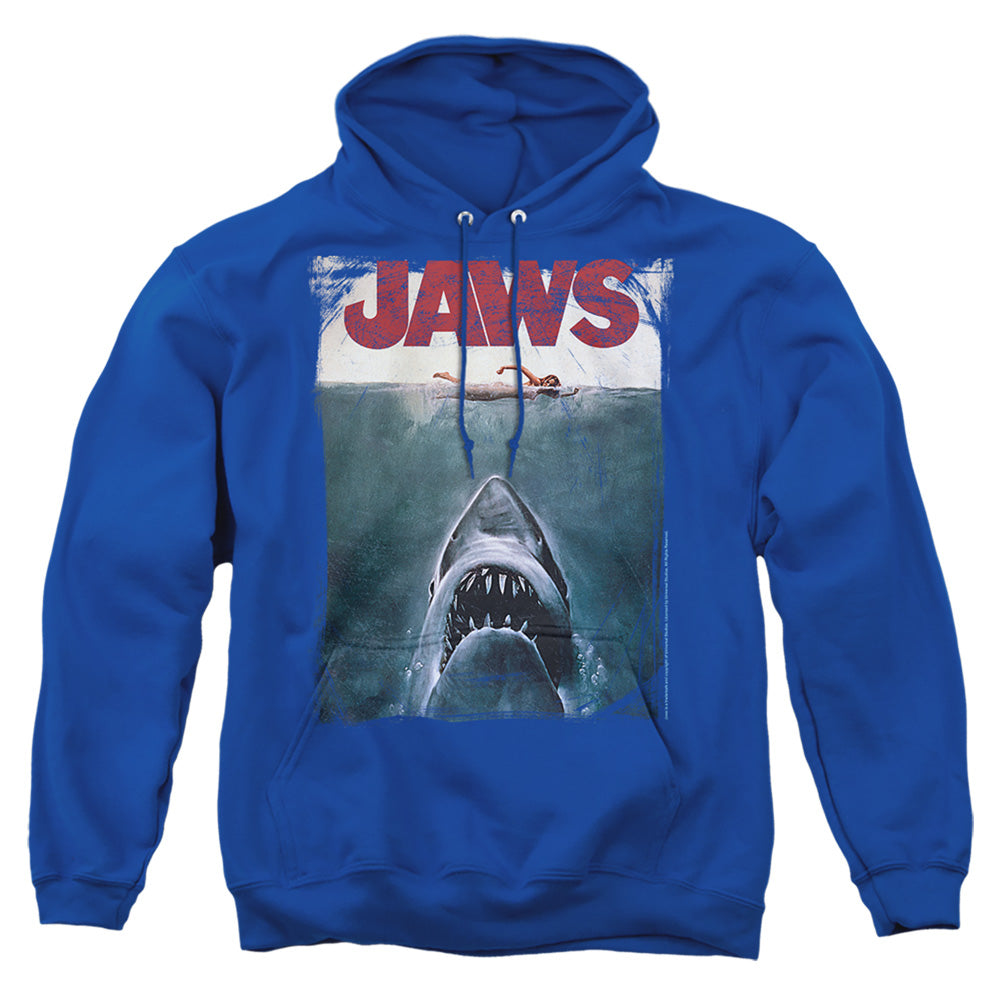 AN OFFCIALLY LICENSED JAWS TITLE ADULT UNISEX PULLOVER HOODIE ROYAL
