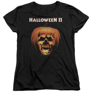 AN OFFCIALLY LICENSED HALLOWEEN II PUMPKIN SHELL WOMEN'S REGULAR FIT T-SHIRT BLACK