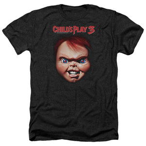 AN OFFCIALLY LICENSED CHILDS PLAY 3 CHUCKY MEN'S HEATHER T-SHIRT CHARCOAL