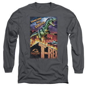 AN OFFCIALLY LICENSED JURASSIC PARK REX IN THE CITY MEN'S LONG SLEEVE T-SHIRT CHARCOAL