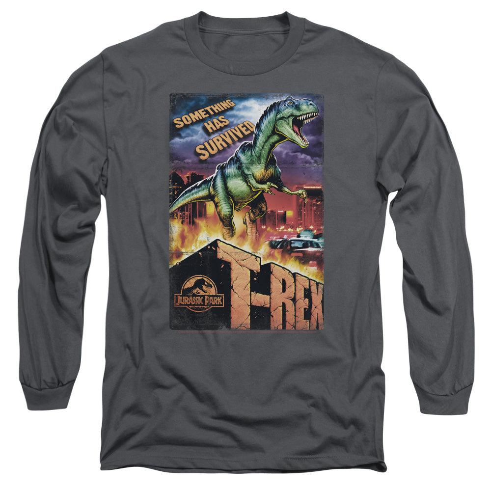 AN OFFCIALLY LICENSED JURASSIC PARK REX IN THE CITY MEN'S LONG SLEEVE T-SHIRT CHARCOAL