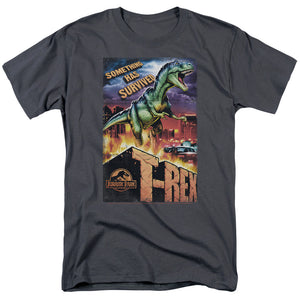 AN OFFCIALLY LICENSED JURASSIC PARK REX IN THE CITY MEN'S REGULAR FIT T-SHIRT CHARCOAL