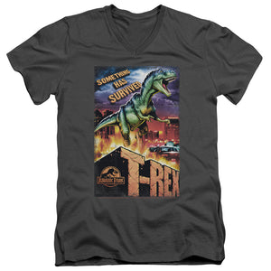 AN OFFCIALLY LICENSED JURASSIC PARK REX IN THE CITY MEN'S V-NECK T-SHIRT CHARCOAL