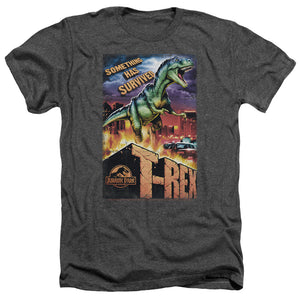 AN OFFCIALLY LICENSED JURASSIC PARK REX IN THE CITY MEN'S HEATHER T-SHIRT CHARCOAL