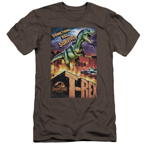 AN OFFCIALLY LICENSED JURASSIC PARK REX IN THE CITY MEN'S PREMIUM SLIM FIT T-SHIRT CHARCOAL