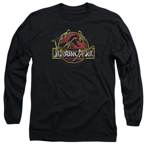 AN OFFCIALLY LICENSED JURASSIC PARK SOMETHING HAS SURVIVED MEN'S LONG SLEEVE T-SHIRT BLACK