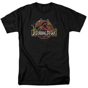 AN OFFCIALLY LICENSED JURASSIC PARK SOMETHING HAS SURVIVED MEN'S REGULAR FIT T-SHIRT BLACK