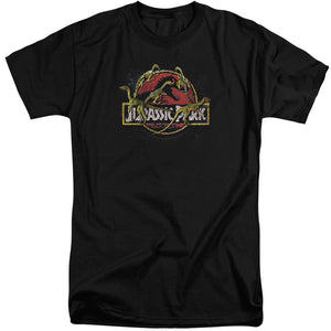 AN OFFCIALLY LICENSED JURASSIC PARK SOMETHING HAS SURVIVED MEN'S TALL FIT T-SHIRT BLACK