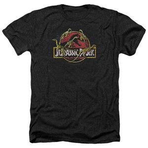 AN OFFCIALLY LICENSED JURASSIC PARK SOMETHING HAS SURVIVED MEN'S HEATHER T-SHIRT CHARCOAL