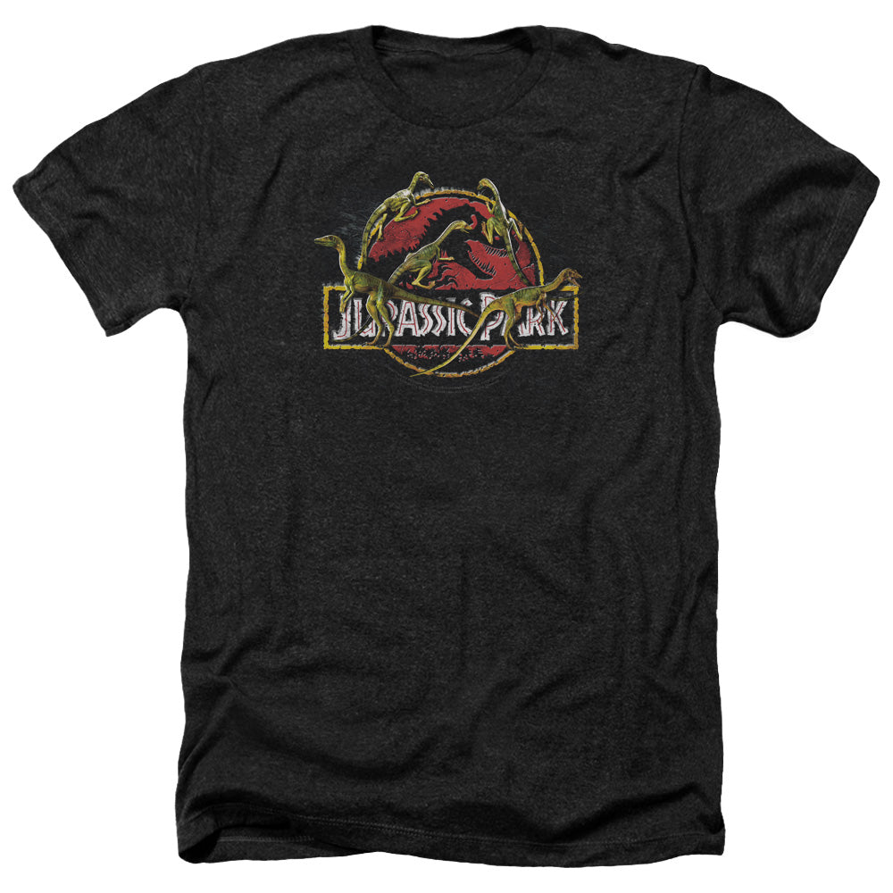 AN OFFCIALLY LICENSED JURASSIC PARK SOMETHING HAS SURVIVED MEN'S HEATHER T-SHIRT CHARCOAL