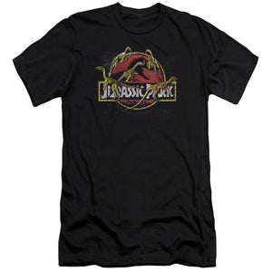 AN OFFCIALLY LICENSED JURASSIC PARK SOMETHING HAS SURVIVED MEN'S PREMIUM SLIM FIT T-SHIRT BLACK