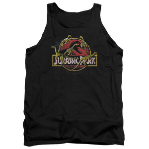 AN OFFCIALLY LICENSED JURASSIC PARK SOMETHING HAS SURVIVED ADULT UNISEX TANK TOP BLACK