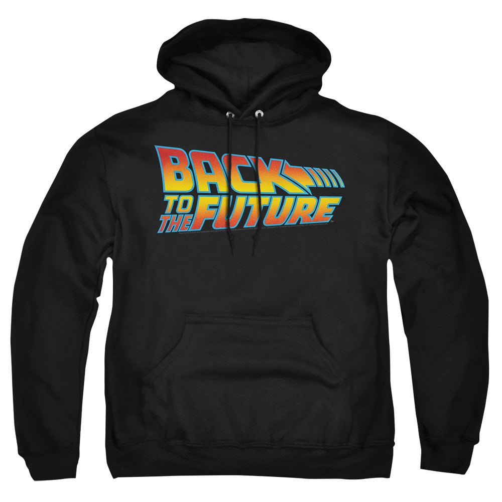 AN OFFCIALLY LICENSED BACK TO THE FUTURE LOGO ADULT UNISEX PULLOVER HOODIE BLACK
