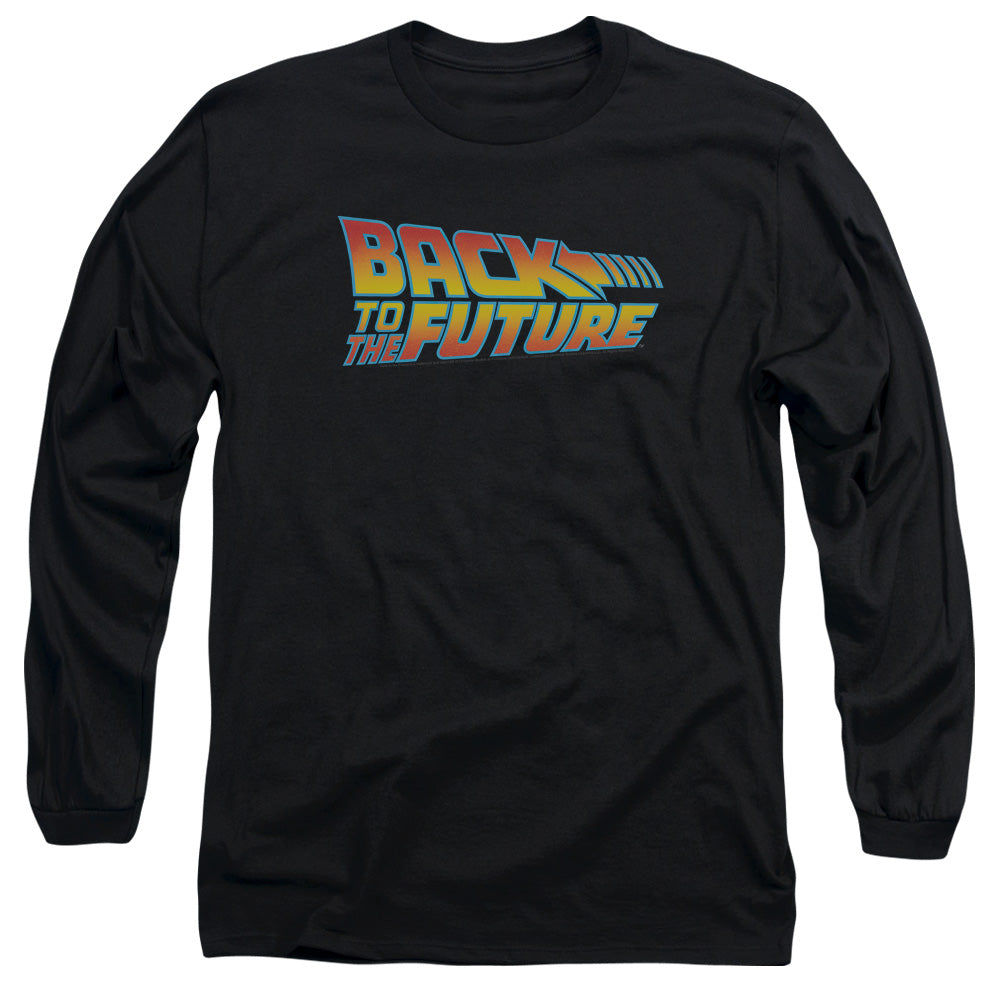 AN OFFCIALLY LICENSED BACK TO THE FUTURE LOGO MEN'S LONG SLEEVE T-SHIRT BLACK
