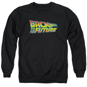 AN OFFCIALLY LICENSED BACK TO THE FUTURE LOGO ADULT UNISEX CREWNECK SWEATSHIRT BLACK